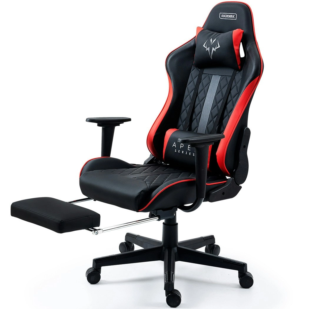 Overdrive Apex Series Reclining Gaming Ergonomic Office Chair with Footrest, Black and Red