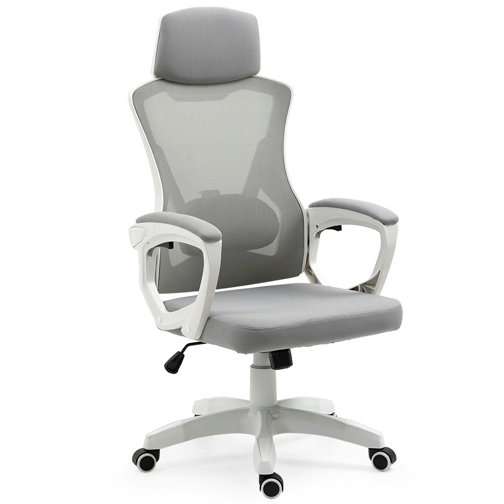 Fortia Ergonomic Office Desk Chair, Height Adjustable Lumbar Support, Mesh Fabric, Headrest, White/Grey