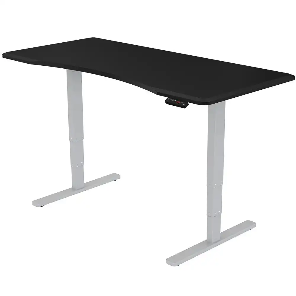 Fortia Sit To Stand Up Standing Desk, 150x70cm, 62-128cm Electric Height Adjustable, Dual Motor, 120kg Load, Arched, Black/Silver Frame