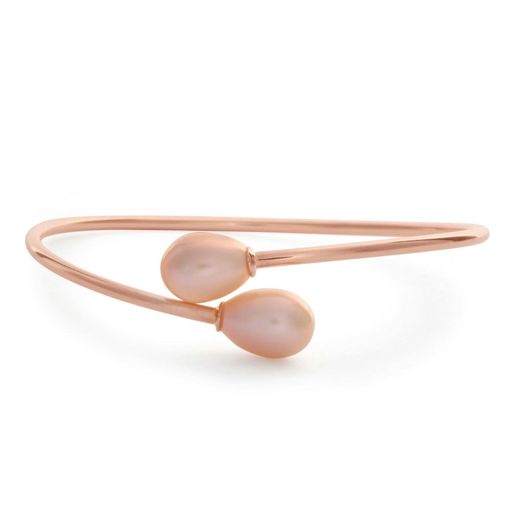 Sterling Silver Rose Gold Plated 8-10mm Freshwater Pearl Bangle