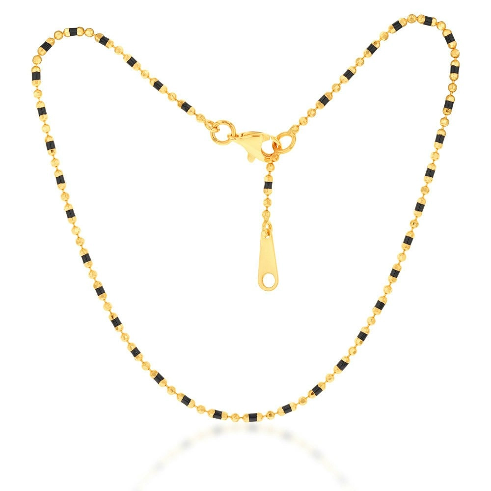 9ct Yellow Gold Fancy Black Bead 25.4cm Anklet