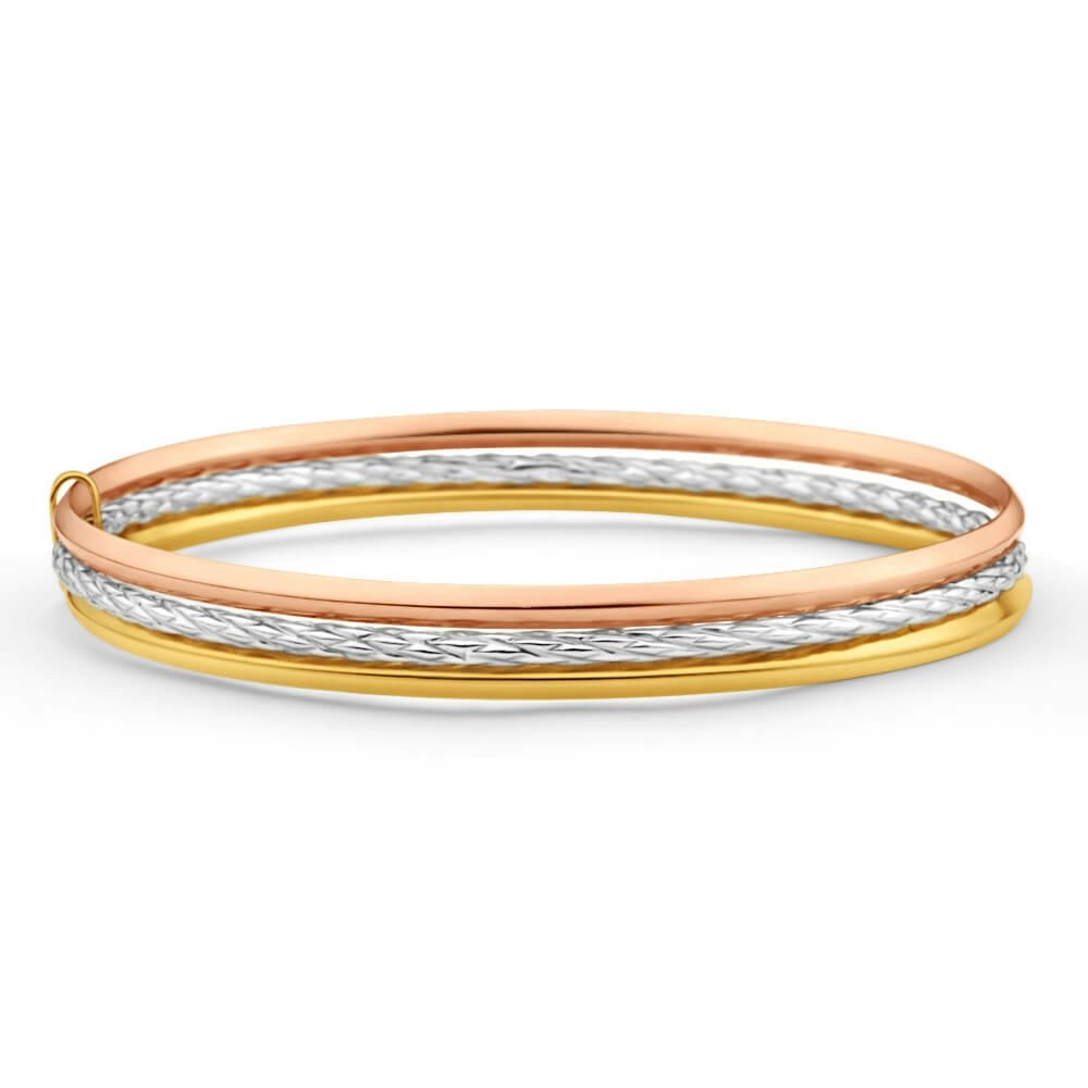 9ct Yellow Gold Silver Filled 3 Tone Bangle