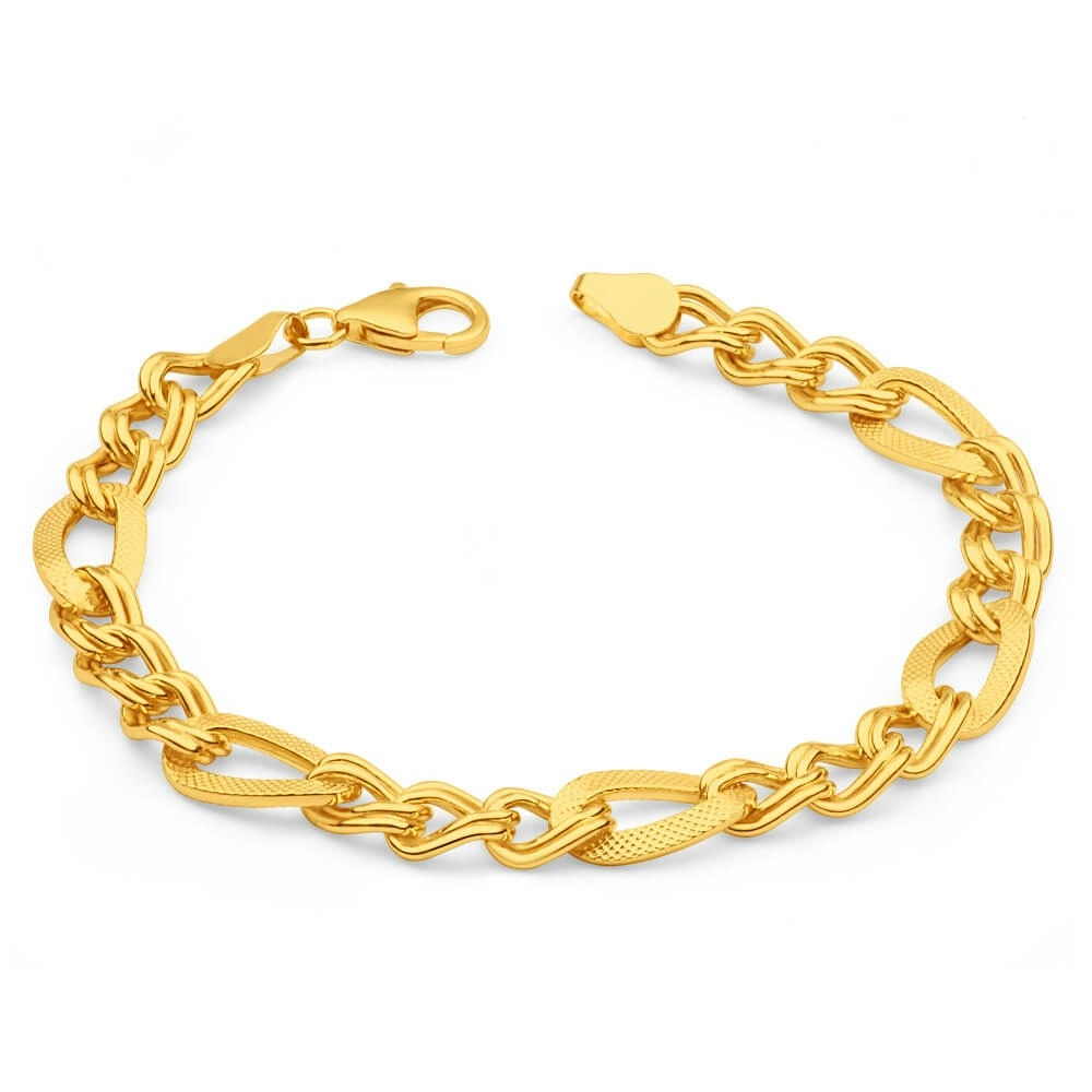 9ct Yellow Gold Silver Filled Figaro Fancy 19cm Bracelet