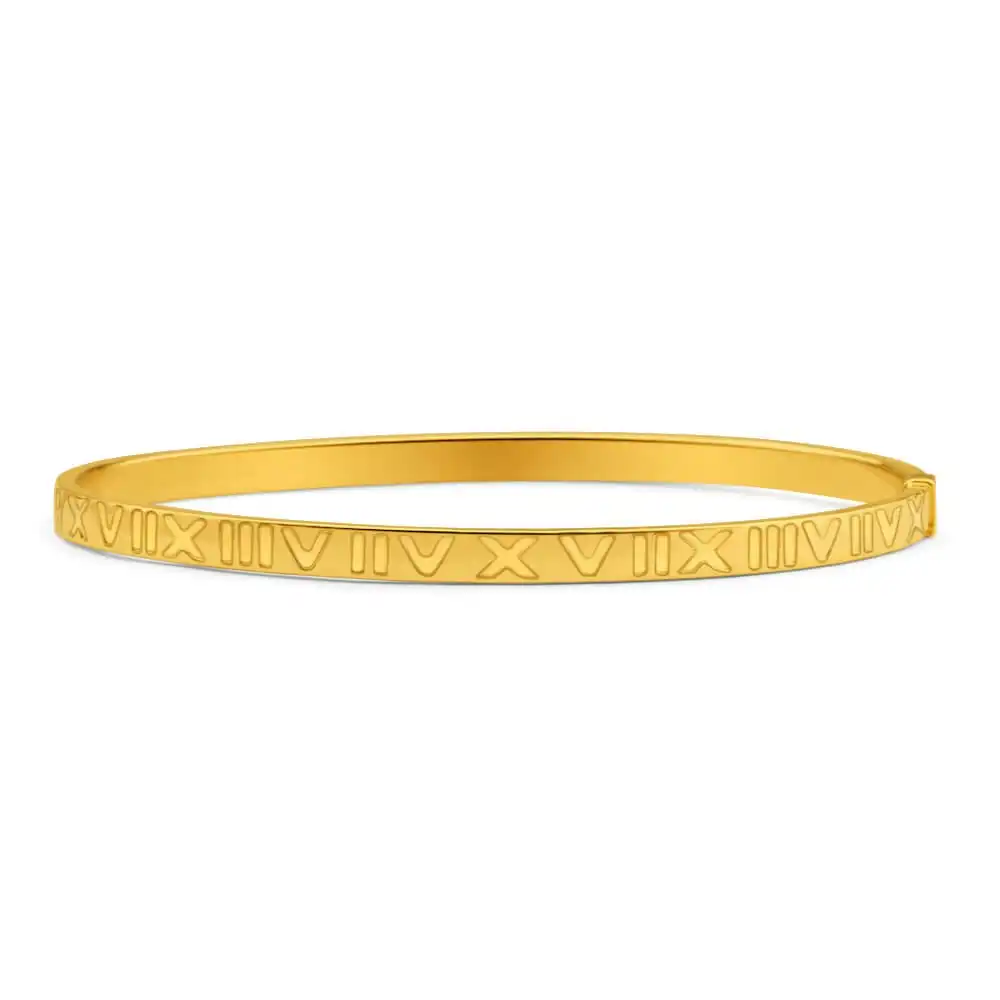 9ct Yellow Gold Silver Filled Roman Numeral Bangle