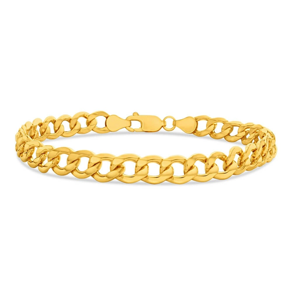 9ct Yellow Gold Silver Filled 21cm Diamond Cut Curb Bracelet