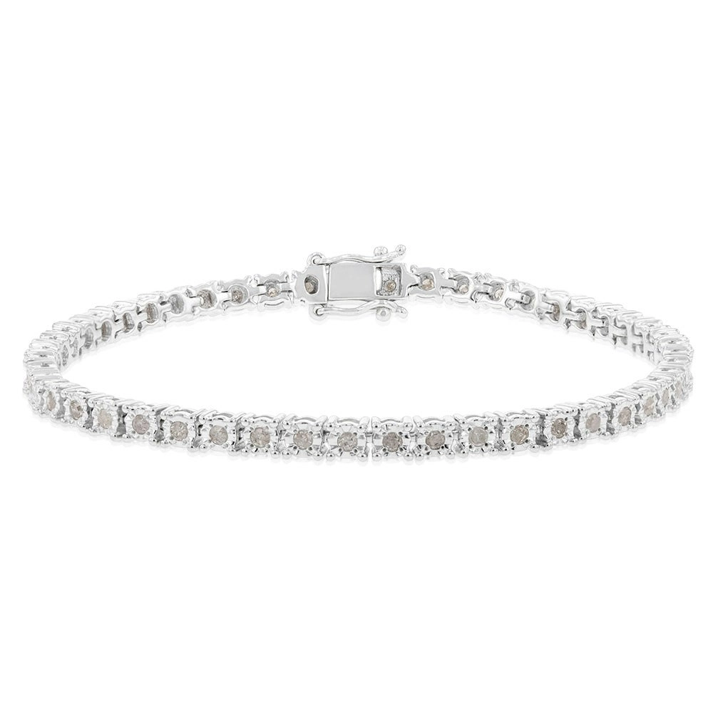 Sterling Silver 1 Carat Diamond Tennis Bracelet  with Round Brilliant Cut Diamonds