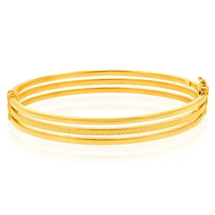 9ct Yellow Gold Silver Filled Triple Greek Key Bangle