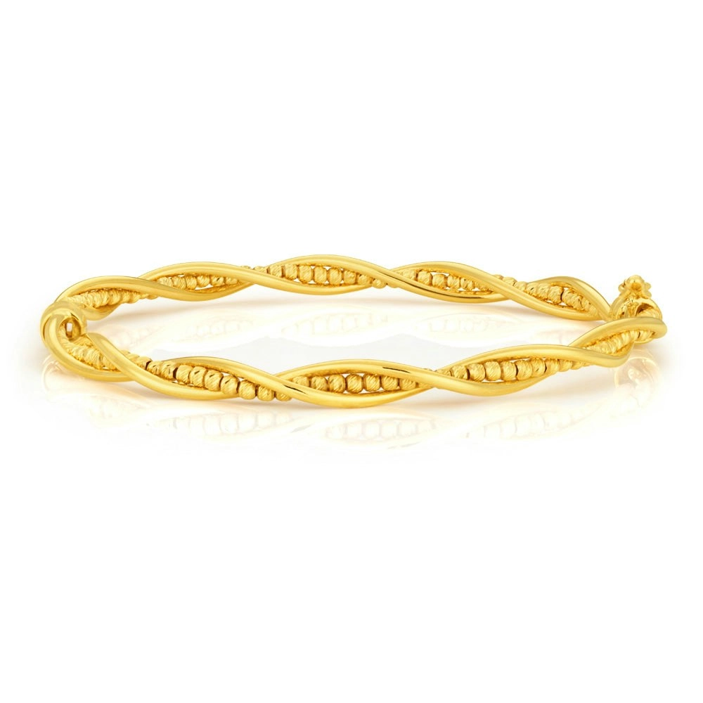 9ct Yellow Gold Fancy Twist Bead Bangle 9y