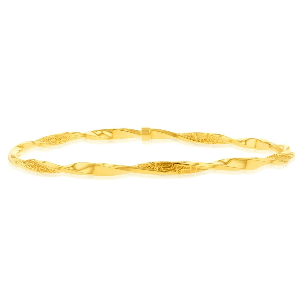 9ct Yellow Gold Silverfilled Greek Twist Golf 65mm Bangle