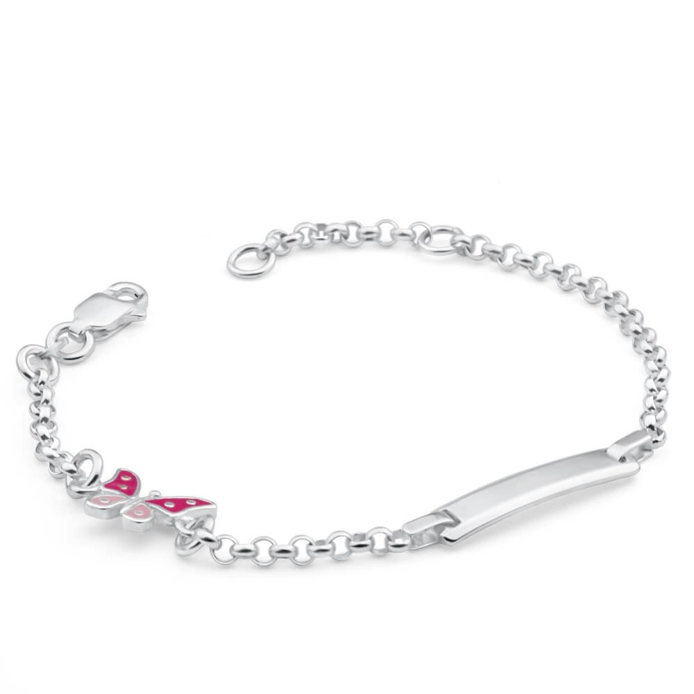 Sterling Silver Pink Enamel Butterfly 16.5cm Bracelet