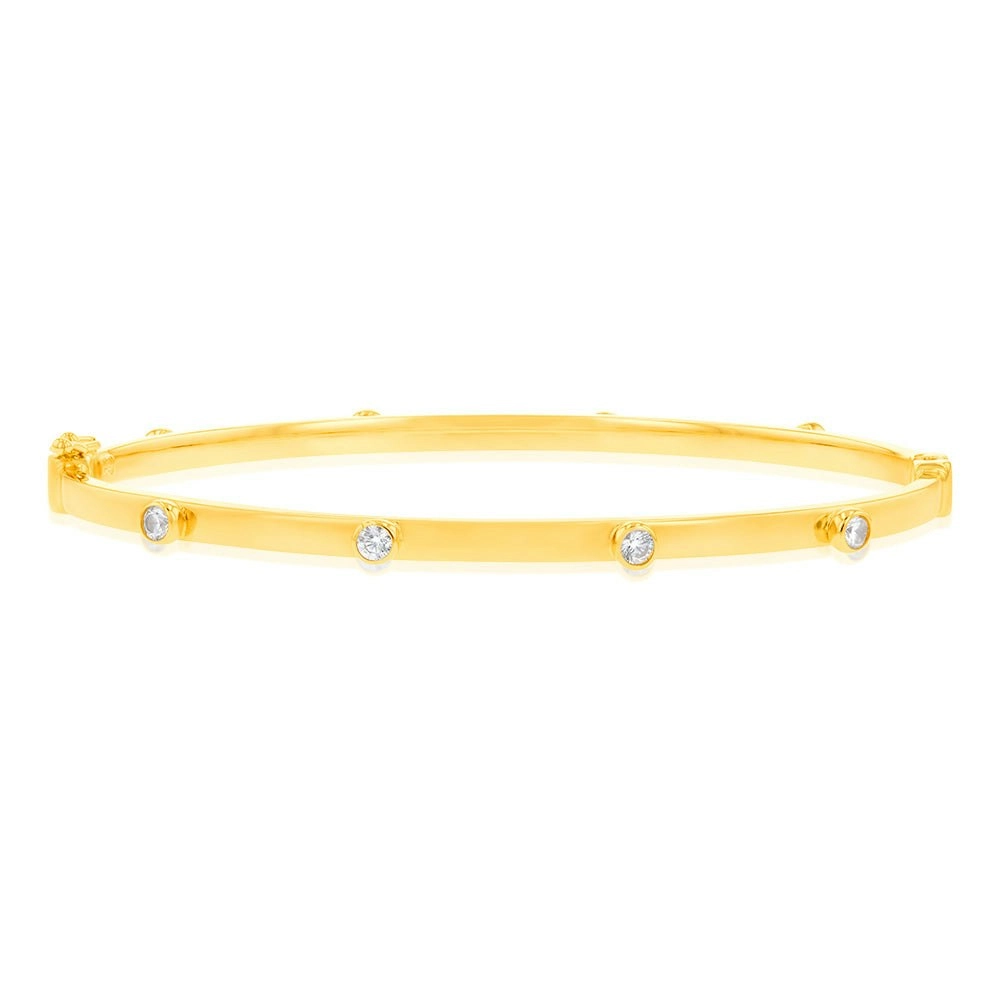 9ct Yellow Gold Zirconia Hinged Bangle