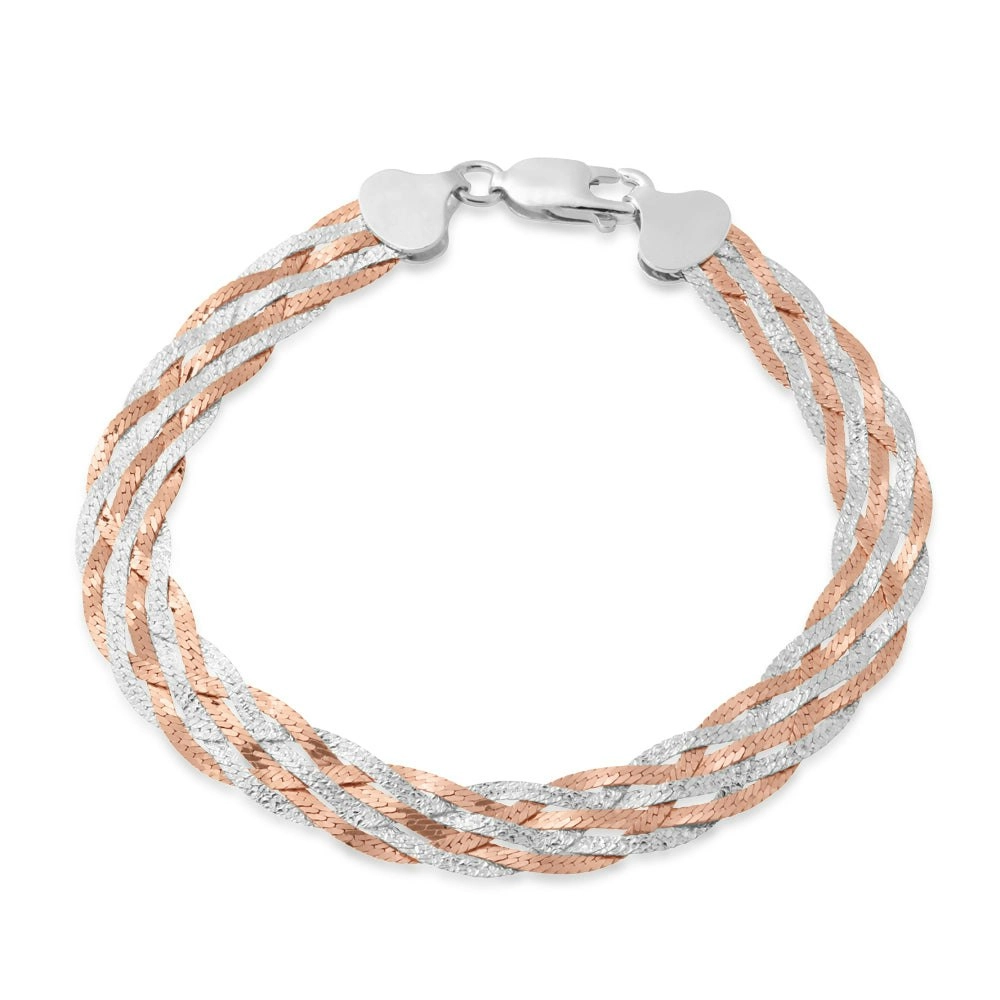 Sterling Silver and Rose Plated 19cm Multi Strand Plait Bracelet