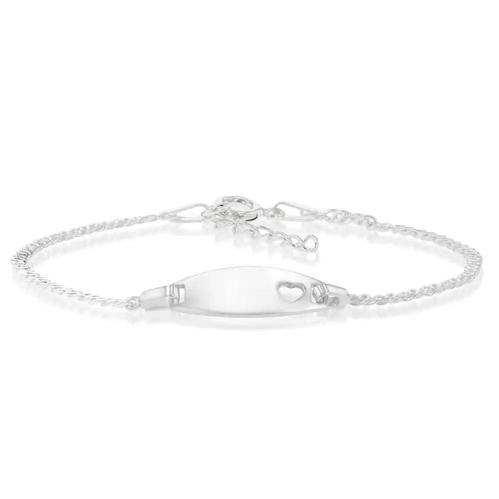 Sterling Silver Heart Cut Out On 16+3cm ID Bracelet