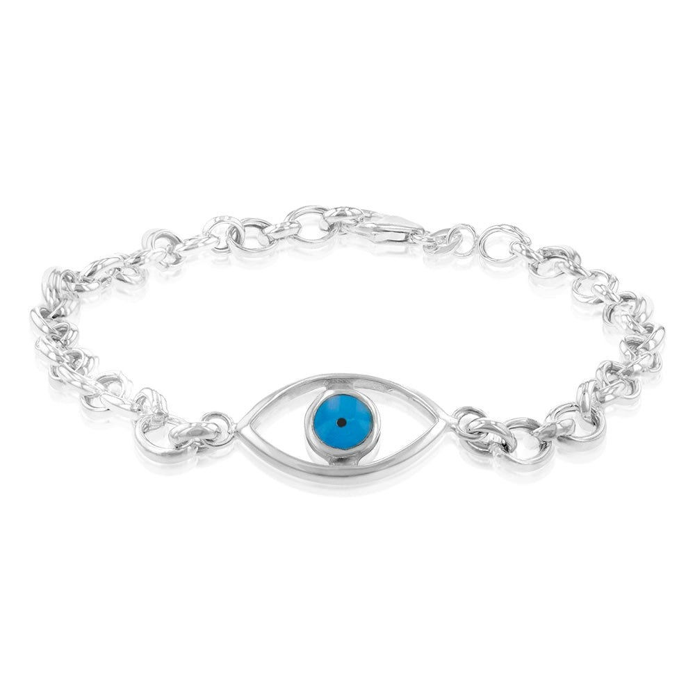 Sterling Silver Evil Eye Fancy 19cm Belcher Bracelet