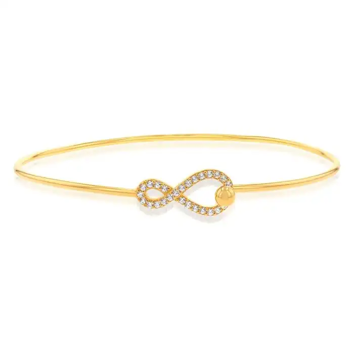 Sterling Silver Gold Plated Cubic Zirconia Infinity Bangle
