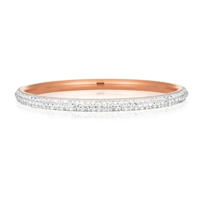 Rose Gold Plated Stainless Steel Crystal Bangle 65mm