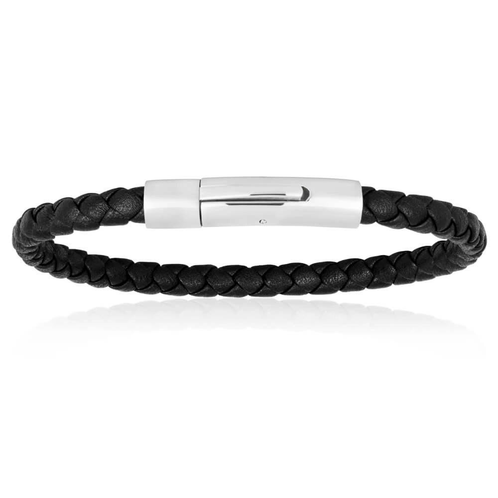 Forte Stainless Steel Black Leather Fancy Bracelet