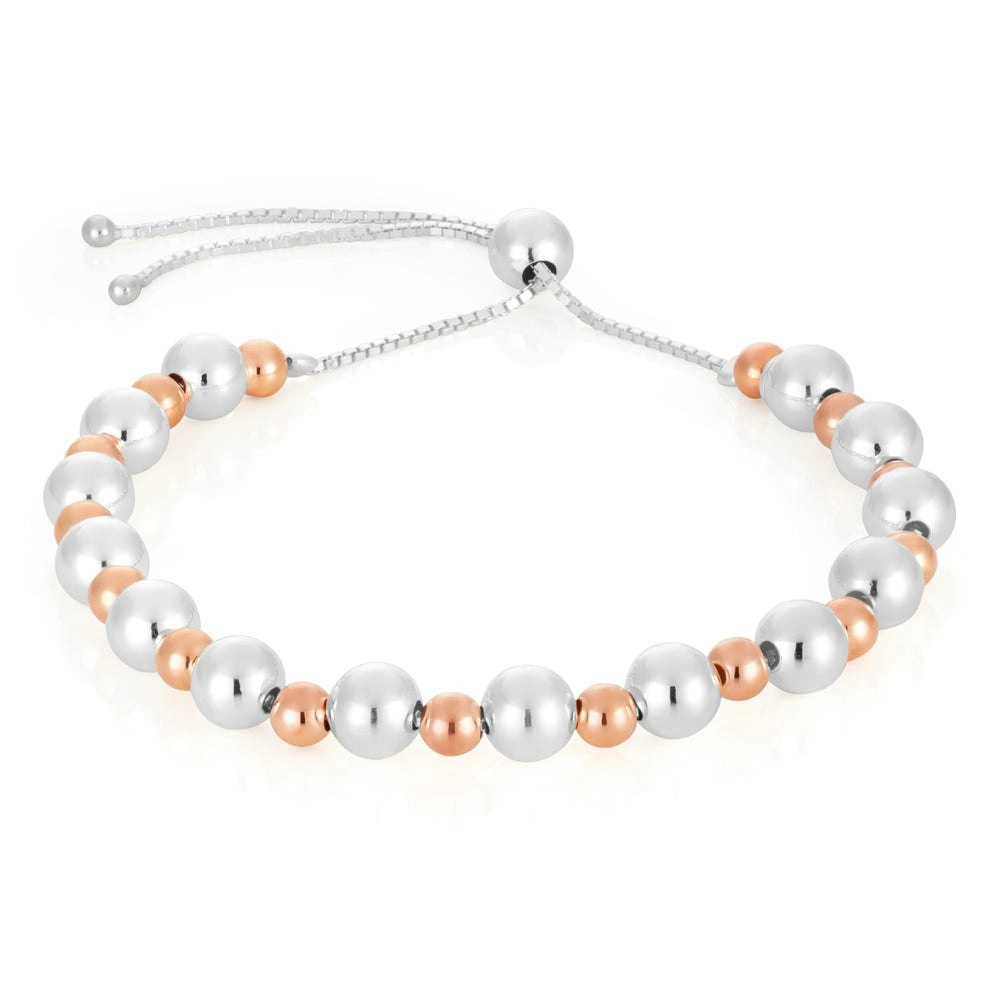 Sterling Silver Two Tone Plain Ball Slider Bracelet