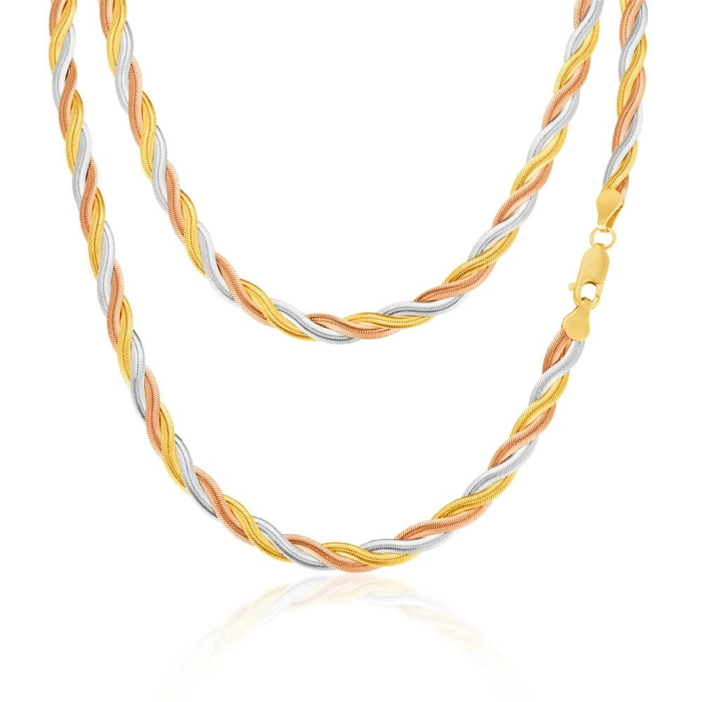 9ct Three Tone Gold Silver Filled Plait Herringbone 45cm Chain