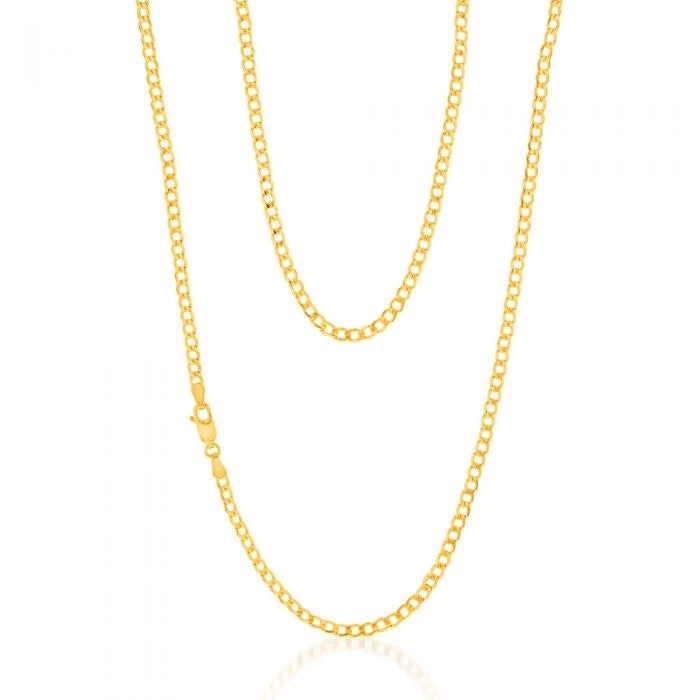 9ct Yellow Gold Silverfilled Bevelled Curb 80 Gauge 60cm Chain