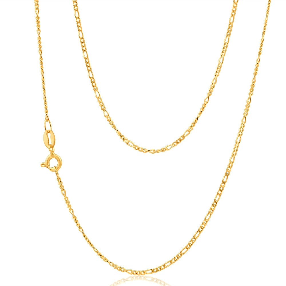 9ct Yellow Gold Figaro 1:3 Dicut 40Gauge 50cm Chain