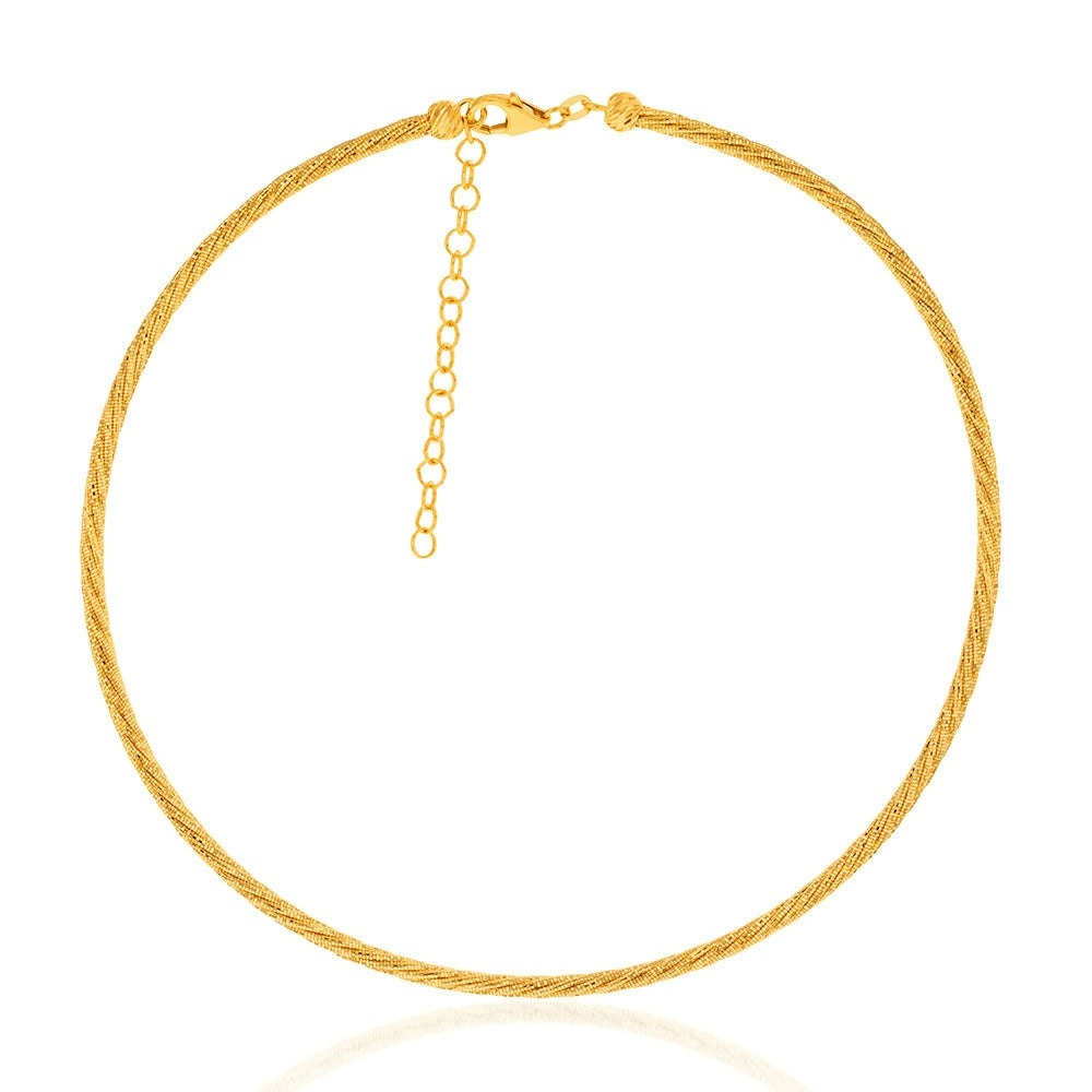 9ct Yellow Gold Sparkling Memory Omega 33+5cm Choker Chain