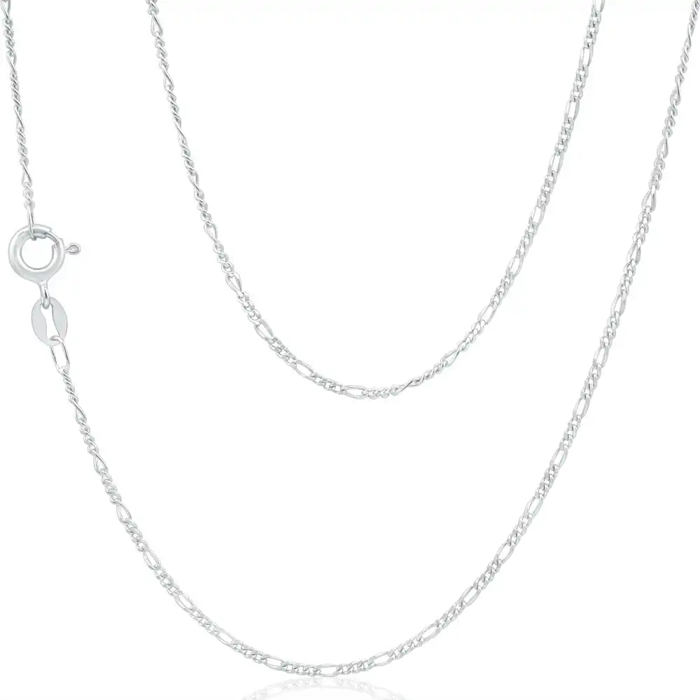 9ct White Gold Figaro 1:3 45cm Chain 40Gauge