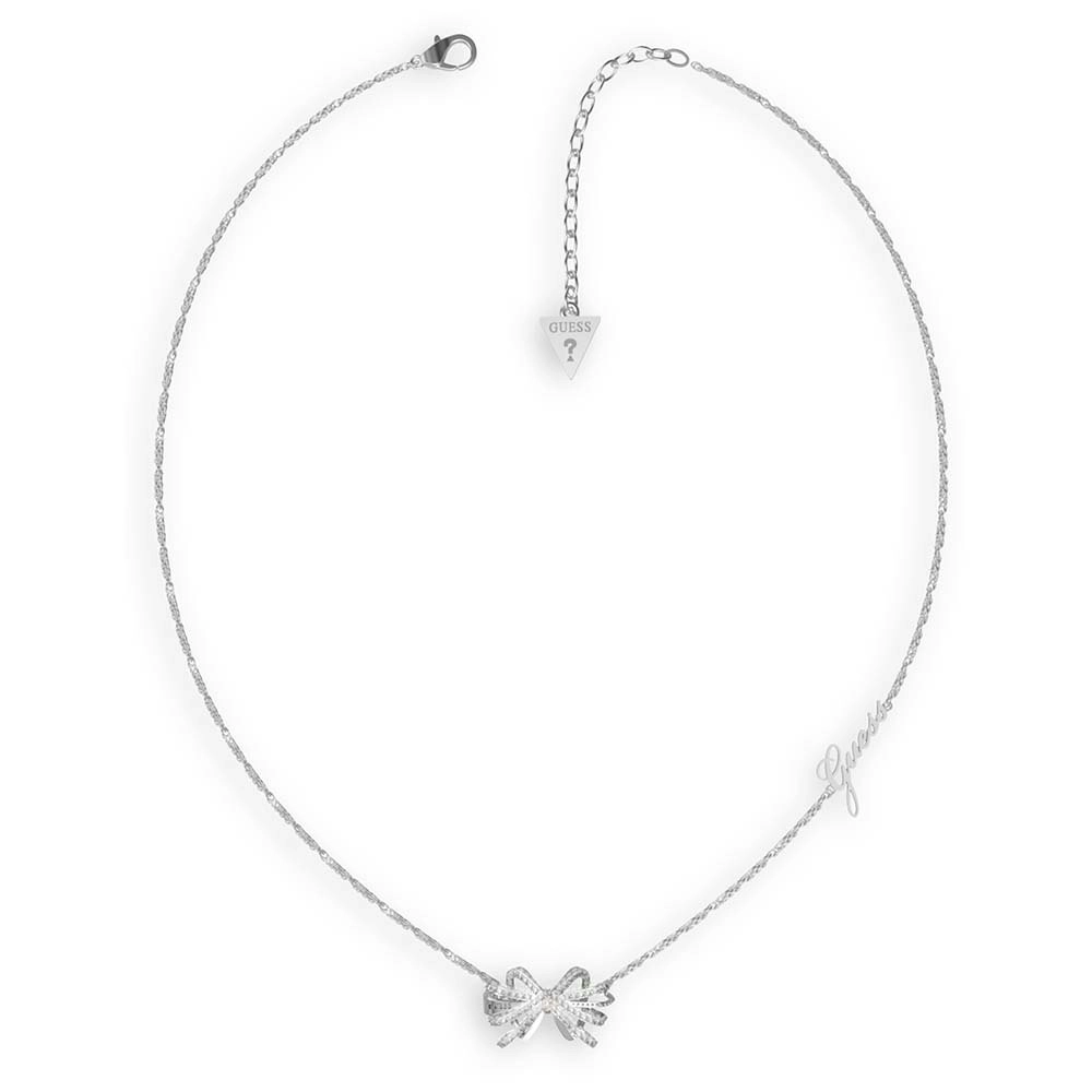 Guess Rhodium Plated Stainless Steel 22mm Bow On 16-18" Chain