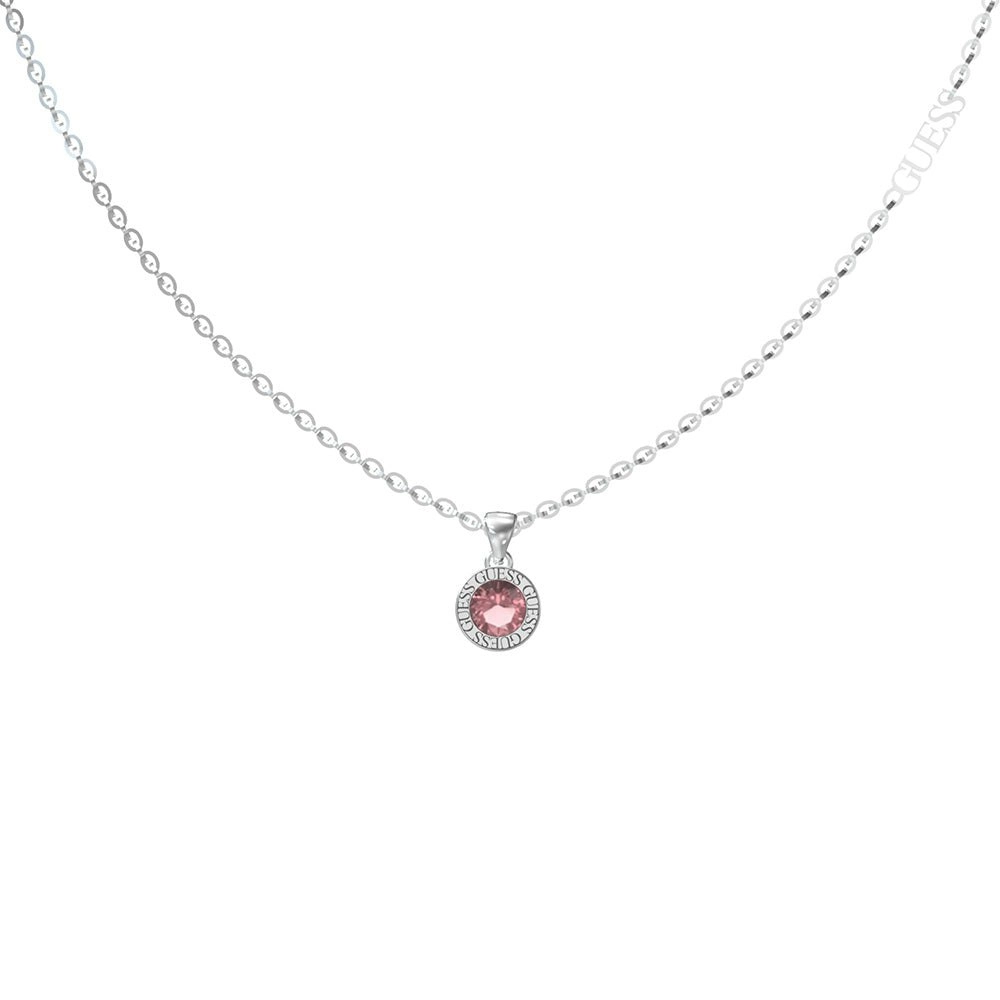 Guess Stainless Steel Fuchsia Cubic Zirconia Charm 16-18" Chain