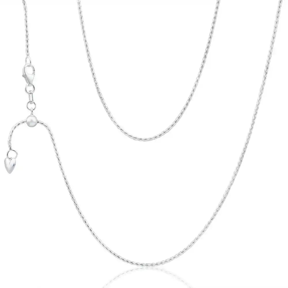 Sterling Silver Wheat Adjustable Heart Drop Chain 55cm