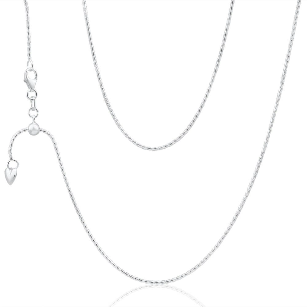 Sterling Silver Wheat Adjustable Heart Drop Chain 55cm