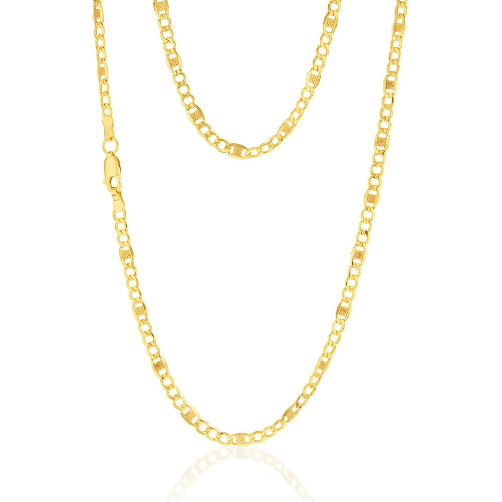 9ct Yellow Gold Silverfilled 1:3 Curb+Anch 80 Gauge 50cm Chain