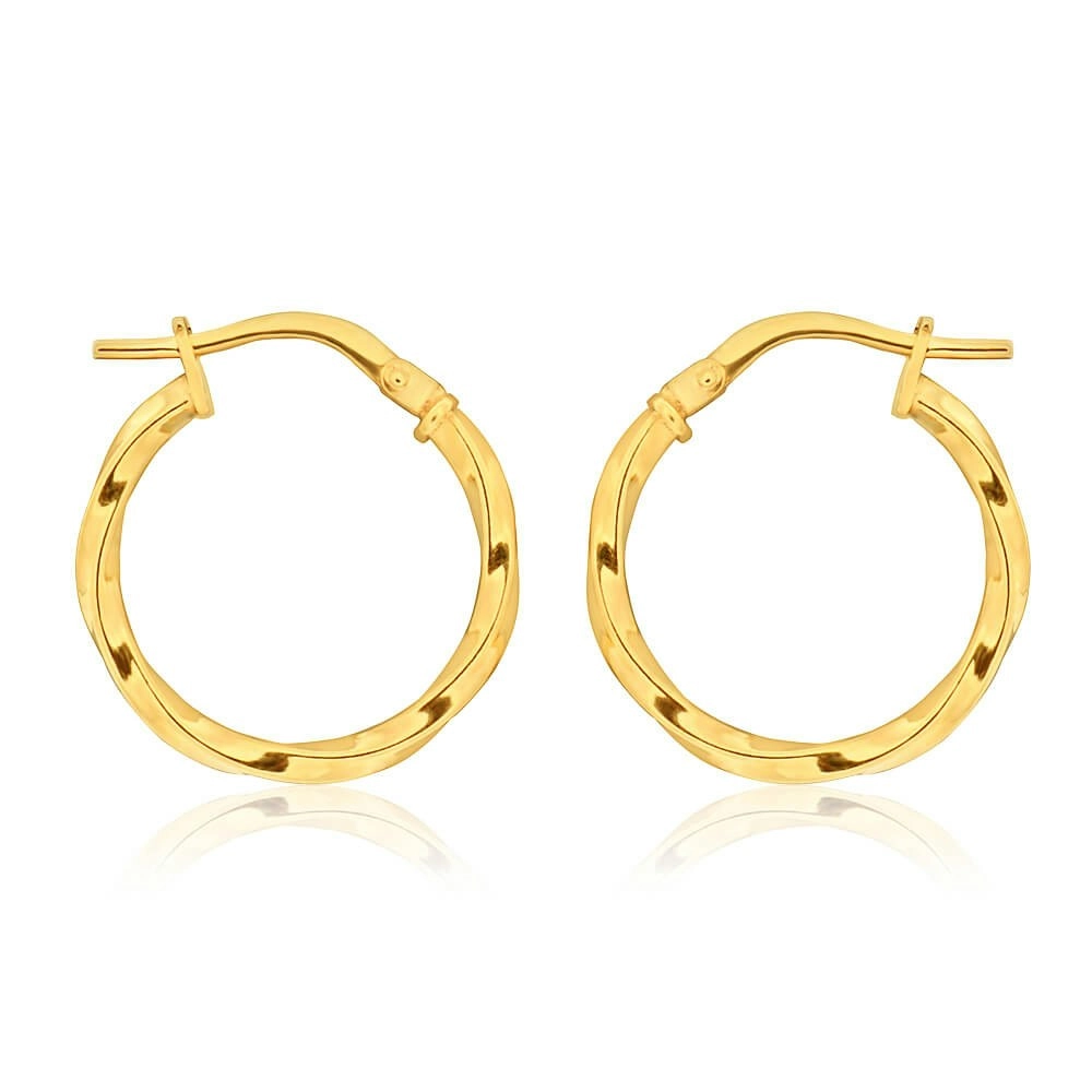 9ct Yellow Gold Silver Filled 15mm Twist Hoop Earrings