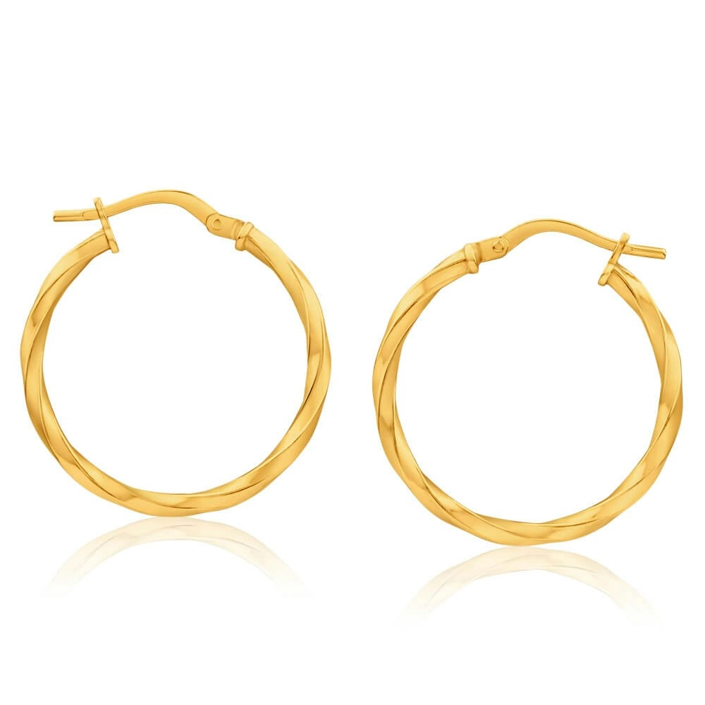 9ct Yellow Gold Silver Filled 20mm  Hoop Earrings with twist pattern