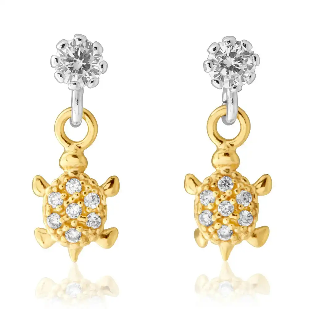 9ct Gold Silverfilled Cubic Zirconia Turtle Drop Earrings