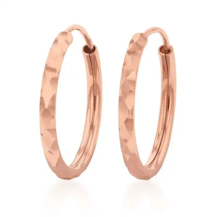 9ct Silverfilled Rose Gold 15mm Diamond Cut Sleeper Earrings