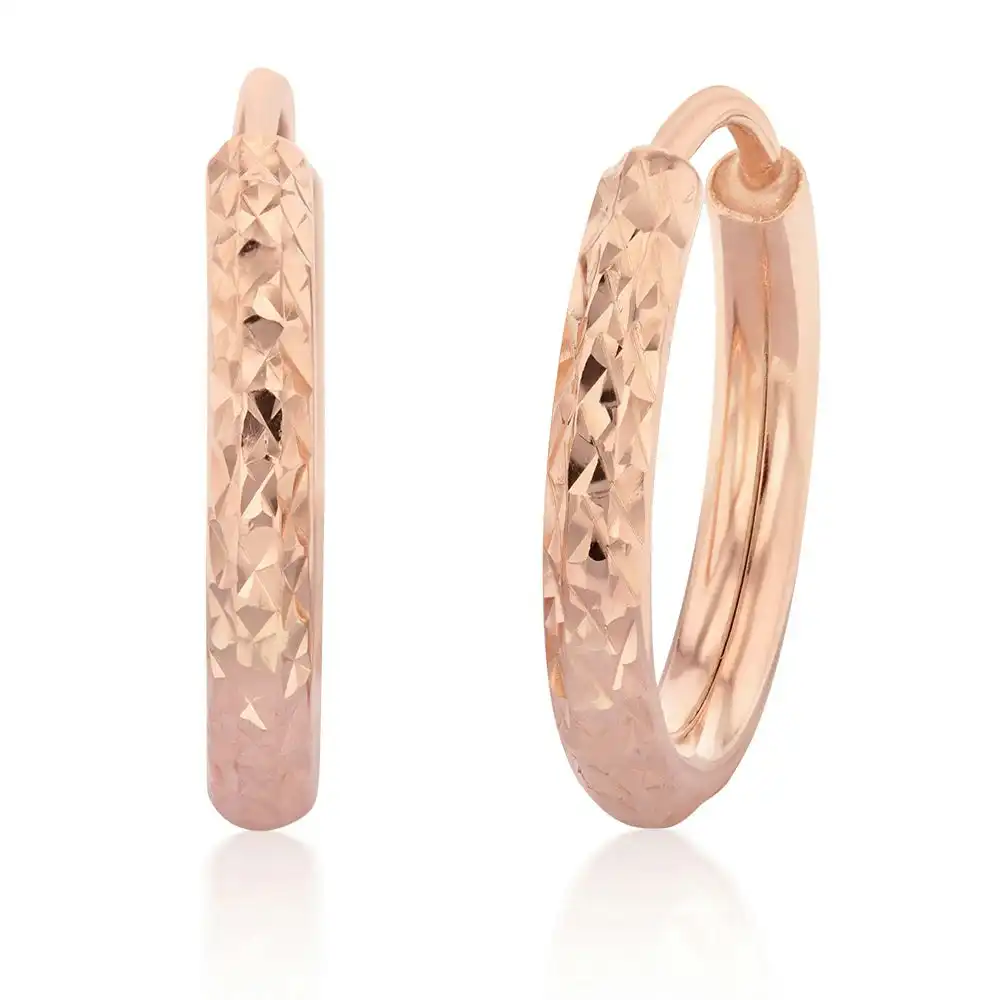 9ct Silverfilled Rose Gold Diamond Cut 10mm Sleeper Earrings