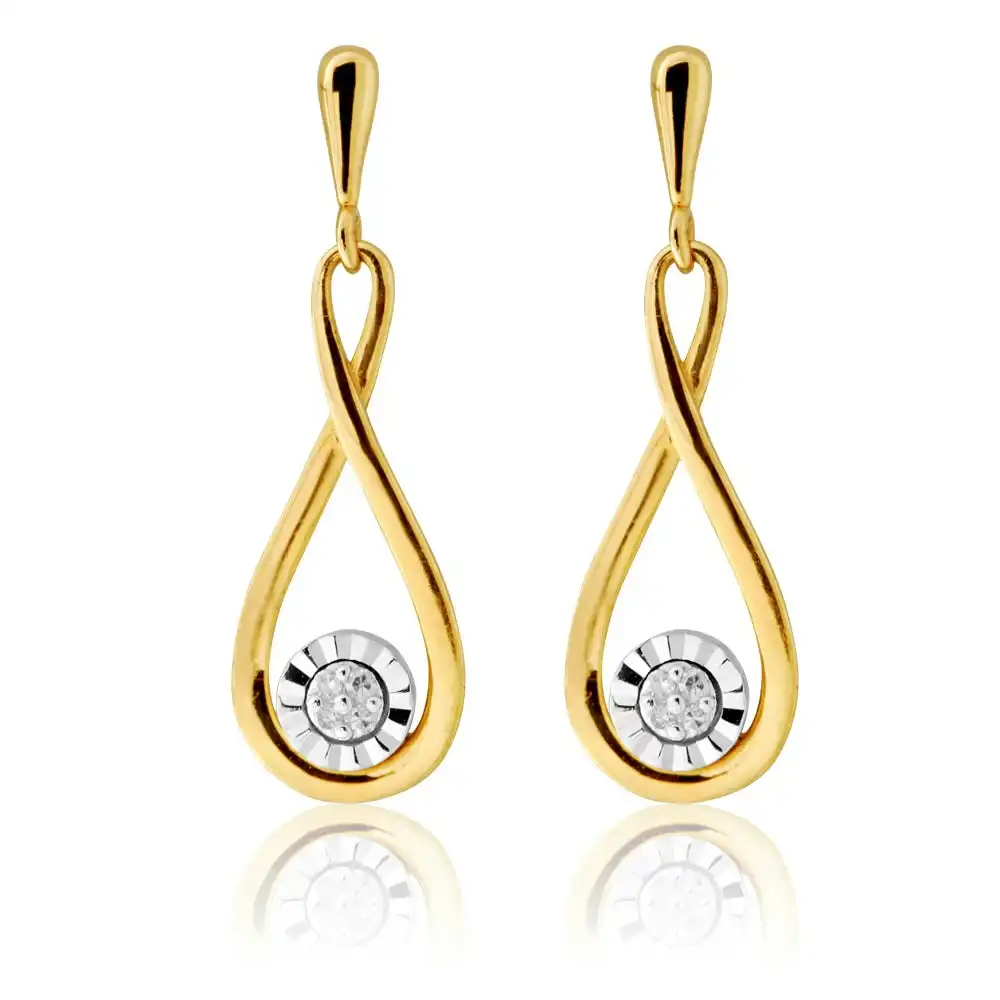 9ct Yellow Gold Diamond Infinity Drop Earrings with 8 Brilliant Diamonds