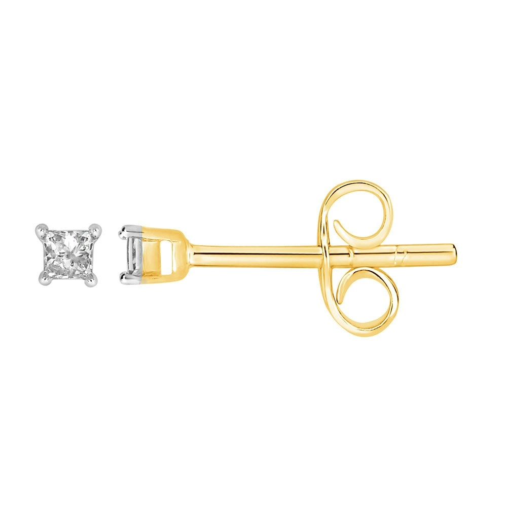 9ct Yellow Gold  0.05 Carat Princess Diamond Stud Earrings