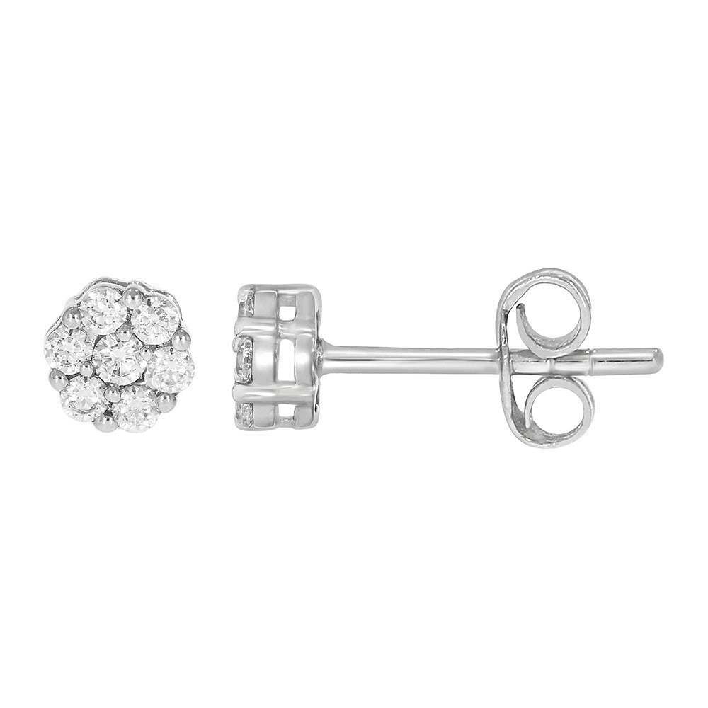 9ct White Gold 1/4 Carat Diamond Cluster Stud Earrings