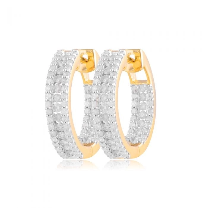 9ct Yellow Gold 1 Carat Diamond Hoop Earrings