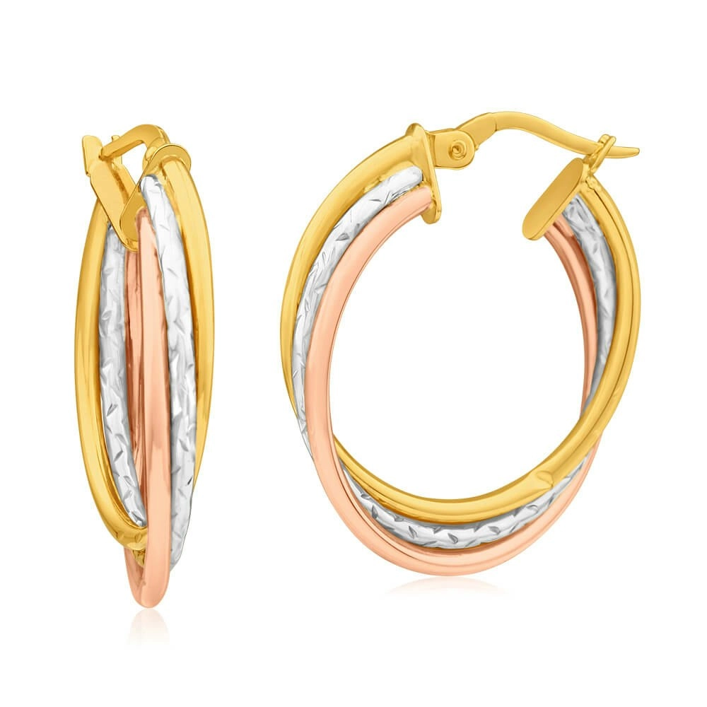 9ct Yellow Gold, White Gold & Rose Gold Hoop Earrings Kali