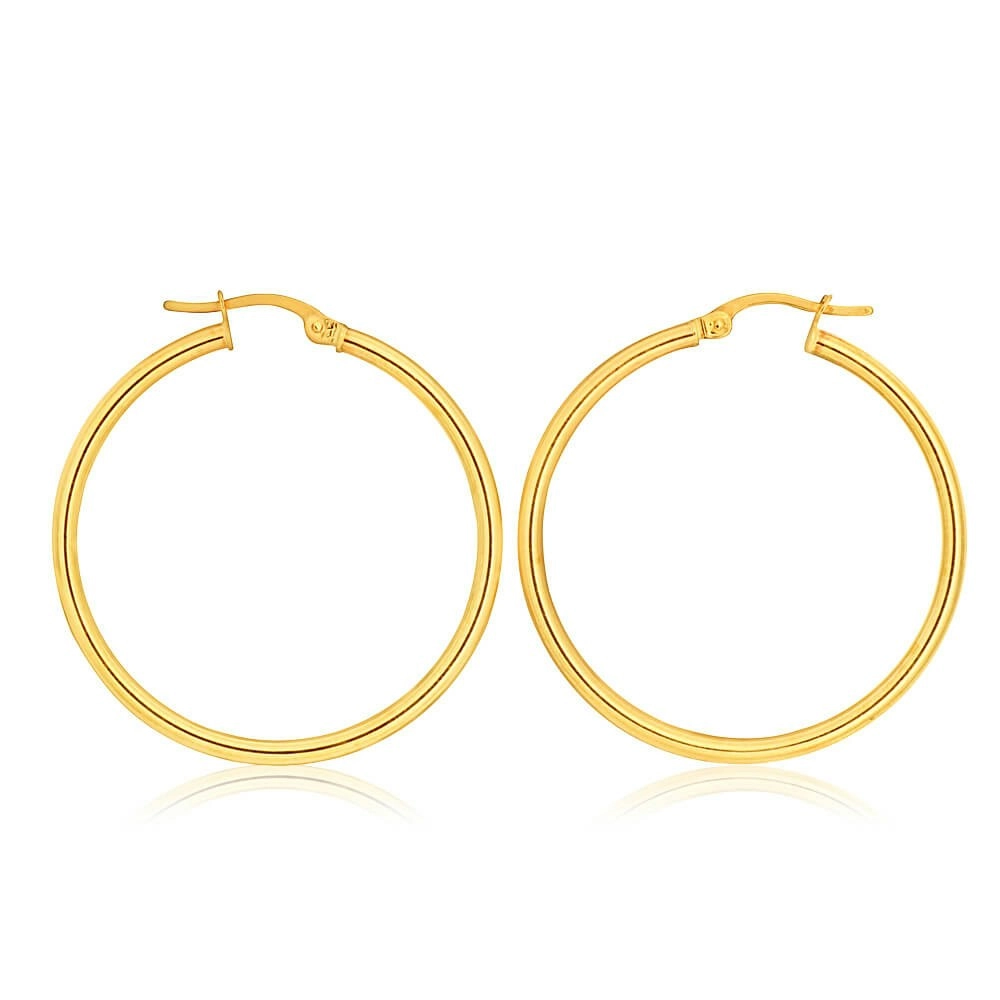 9ct Yellow Gold Plain Hoops 30mm European made