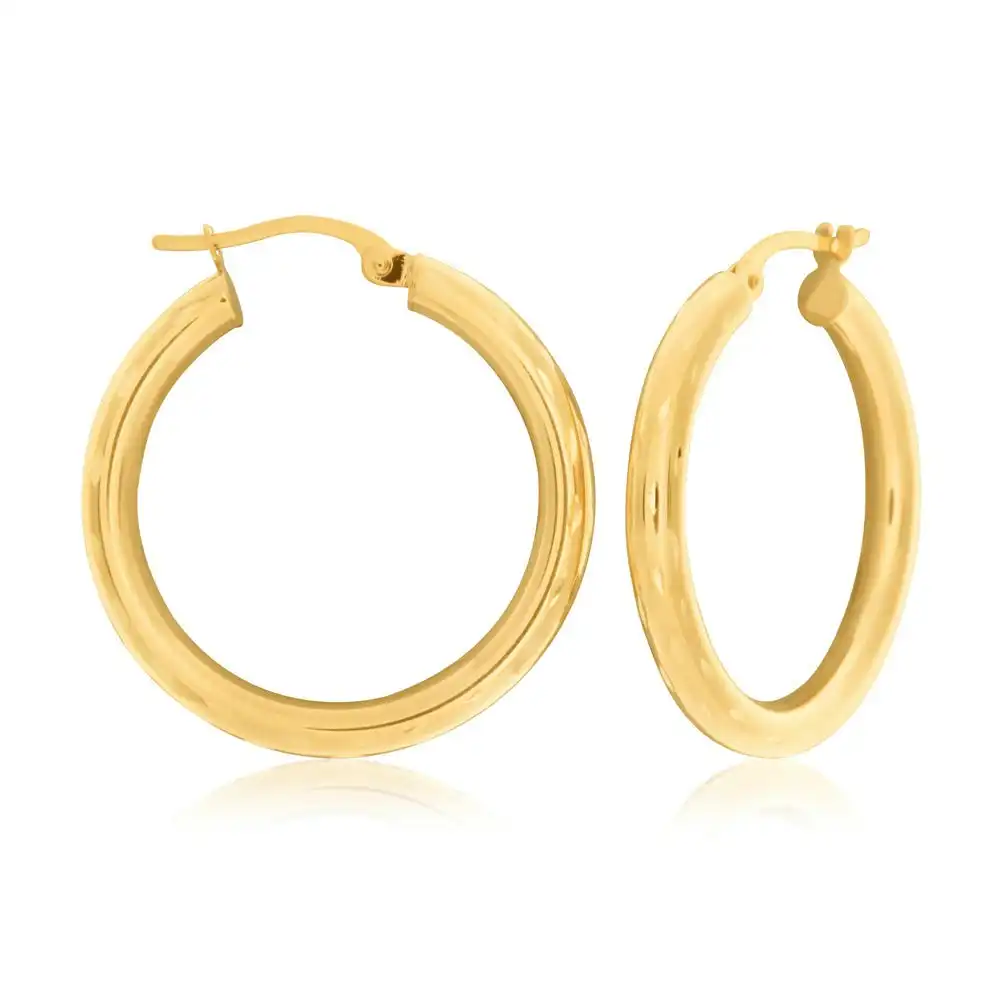 9ct Yellow Gold Diamond Cut 20mm Hoop Earrings