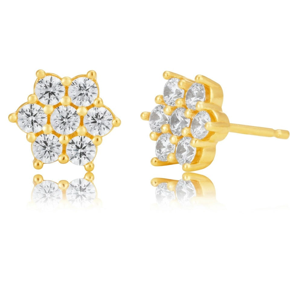 9ct Gold Filled Cubic Zirconia Flower Shape Stud Earrings