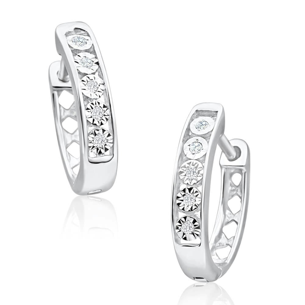 9ct White Gold Exquisite Diamond Hoop Earrings