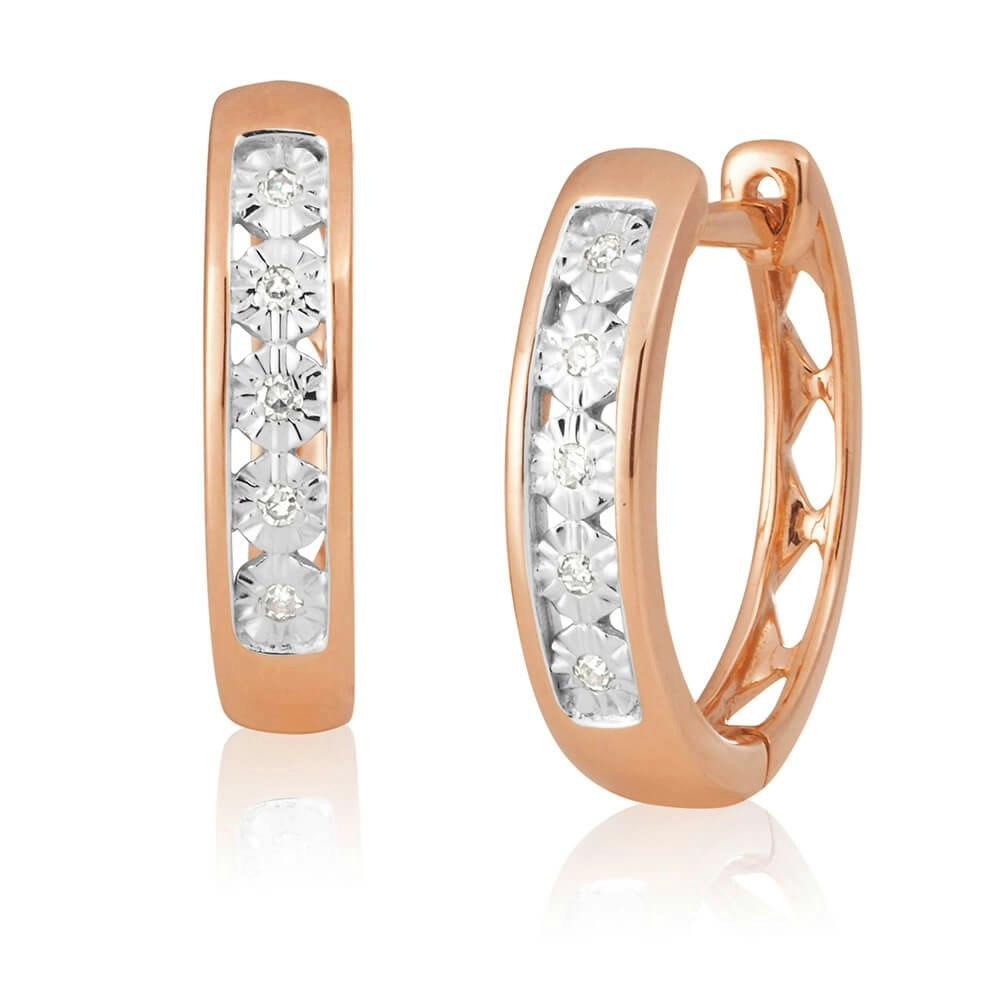 9ct Rose Gold Diamond Hoop Earrings