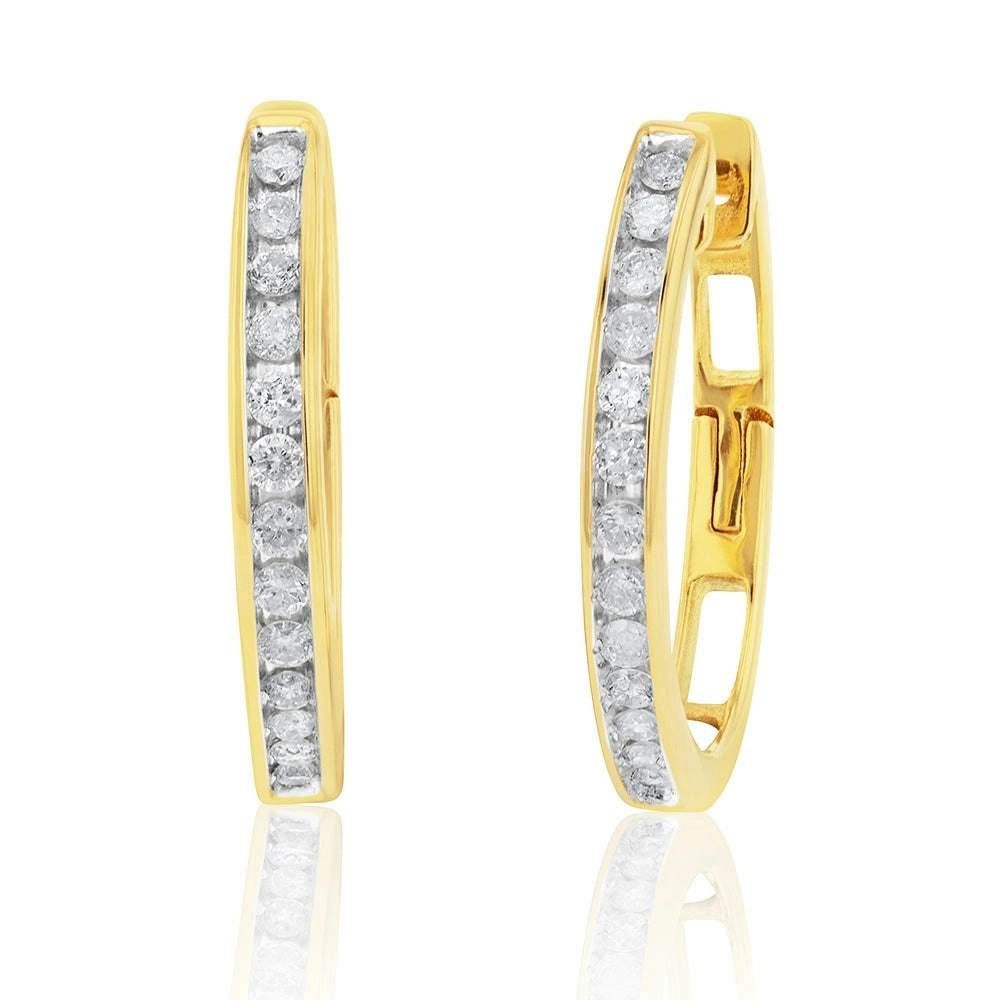 9ct Yellow Gold 1/4 Carat Hoop Earrings with 26 Diamonds