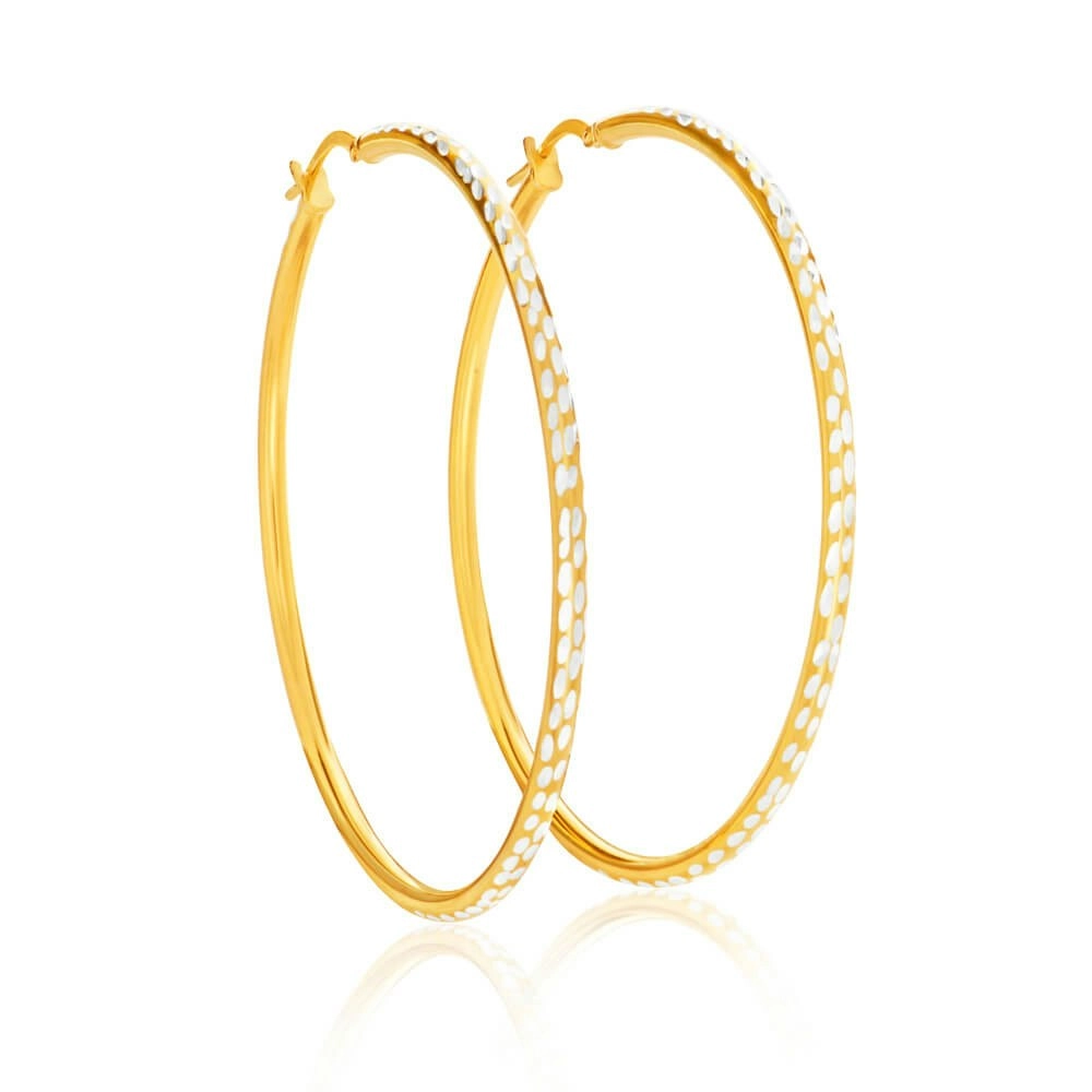 9ct Yellow Gold Silver Filled 50mm Hoop Earrings with diamond cut feature