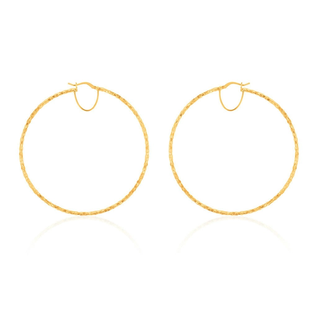 9ct Yellow Gold Silverfilled Fancy 60mm Hoop Earrings